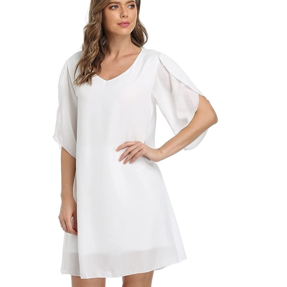 White Loose Open Sleeve Chiffon Dress